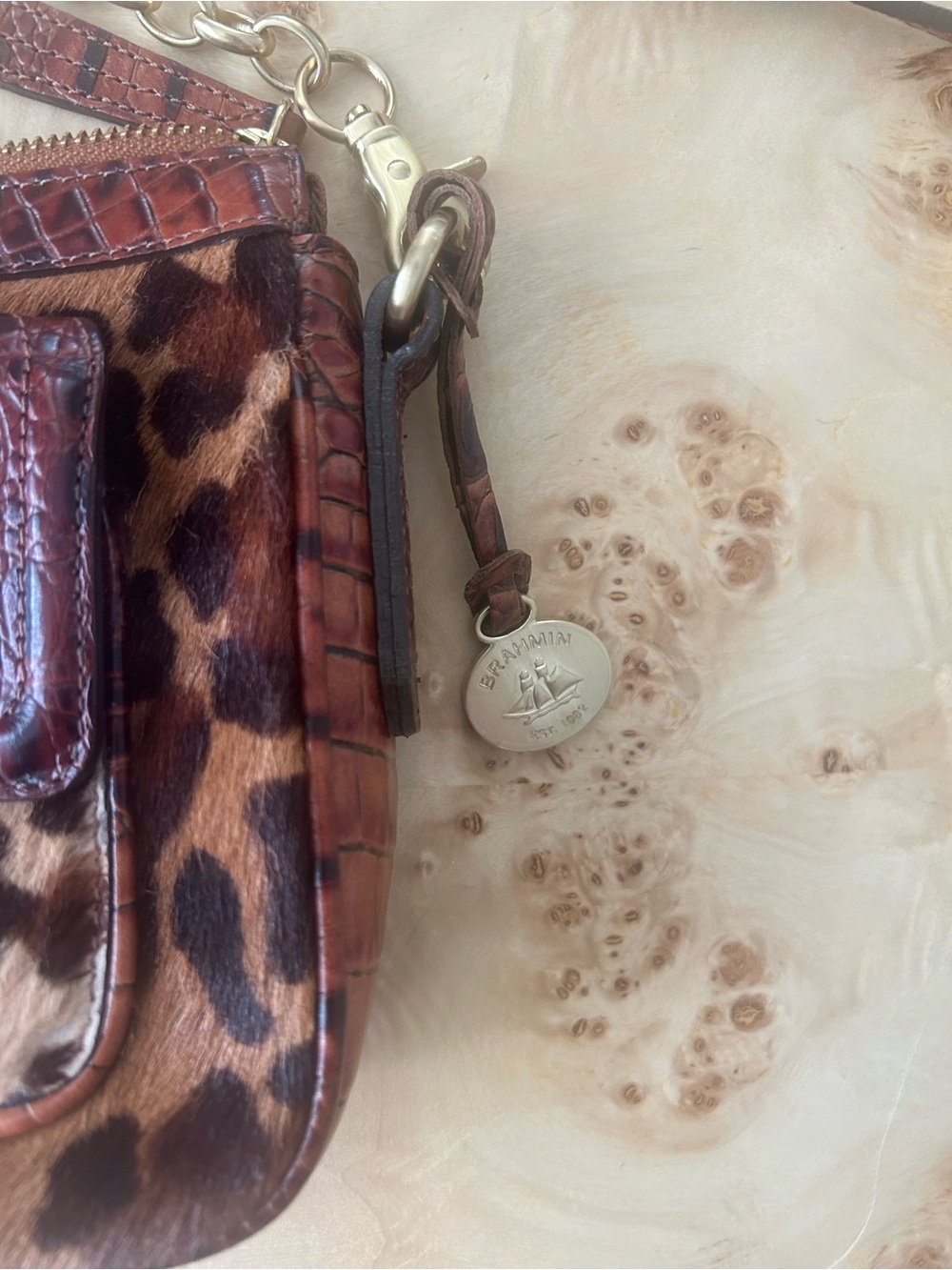 Brahmin Brown Leopard & Croc-Texture Crossbody: please read description - Picture 4 of 6